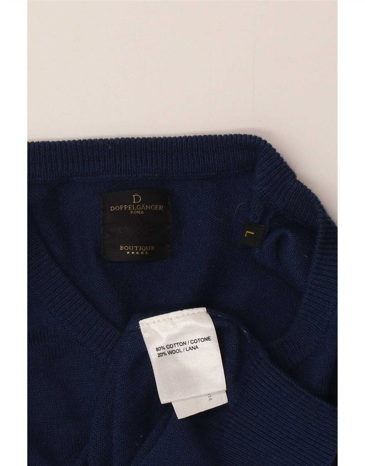 Vintage Herren Pullover mit Rundhalsausschnitt, groß, aus blauer Baumwolle