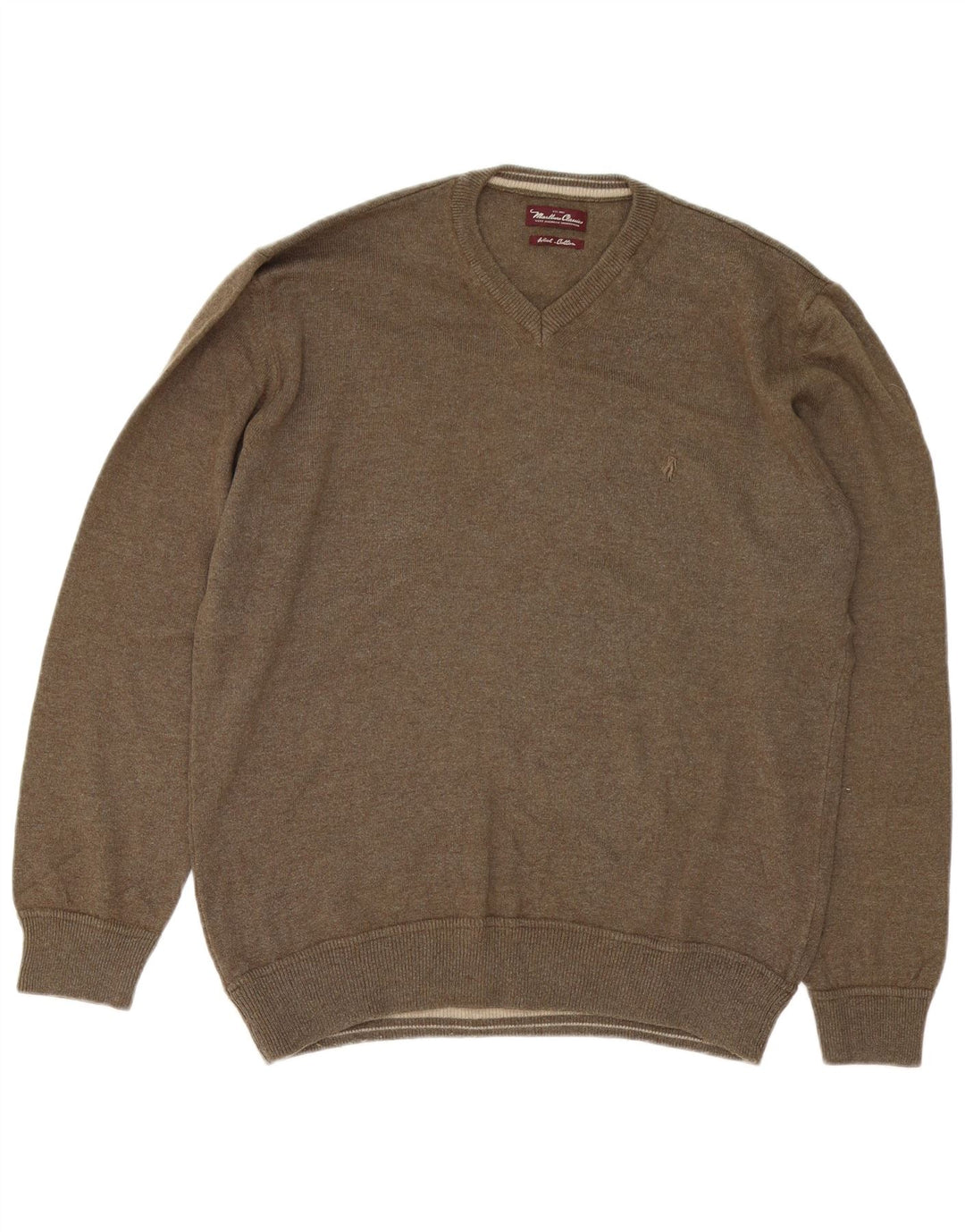 Marlboro Classics Herren-Pullover mit V-Ausschnitt, XL, Khaki, Wolle