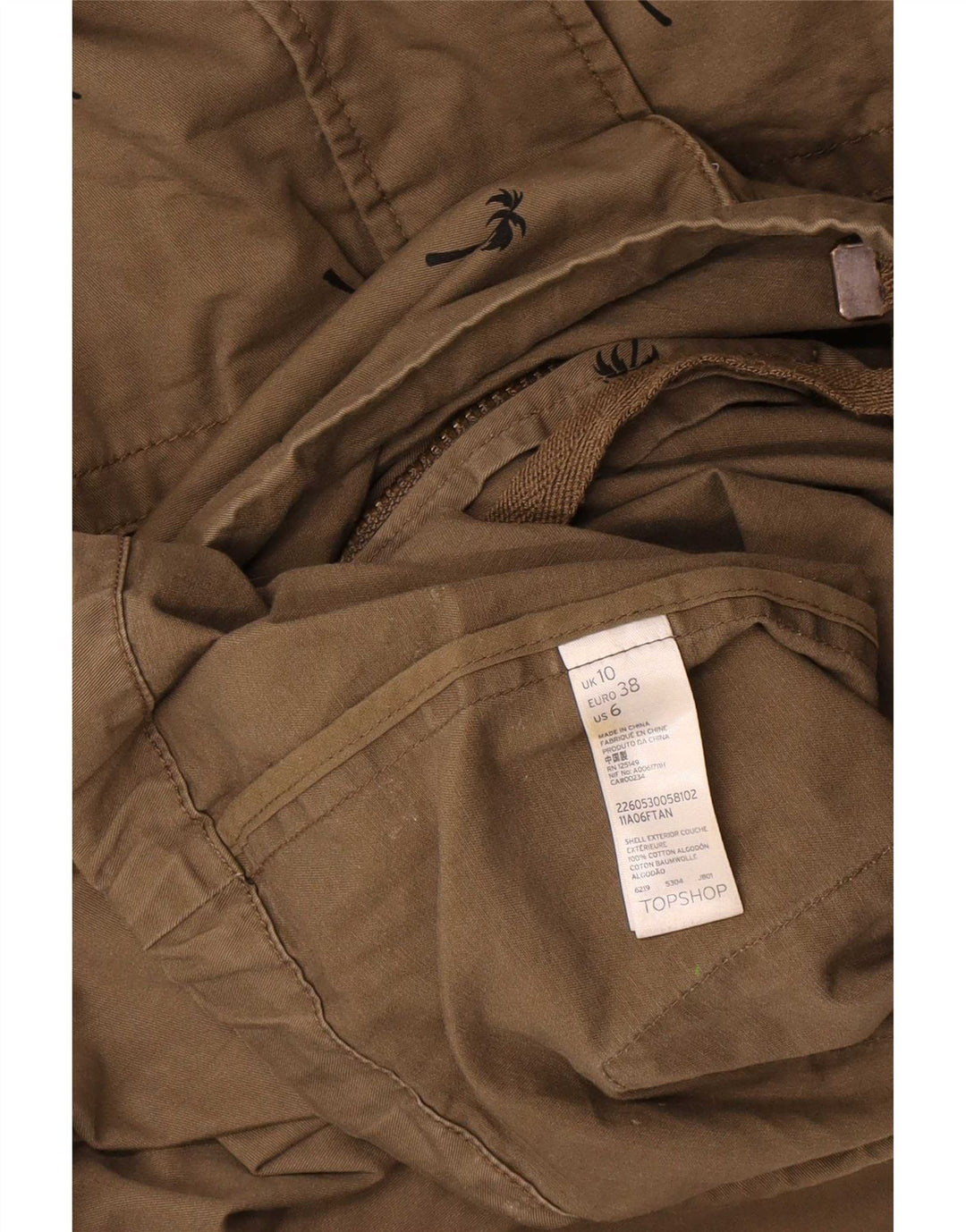 Topshop Damen Übergroße Utility-Jacke mit abstraktem Muster, UK 10, Small Khaki