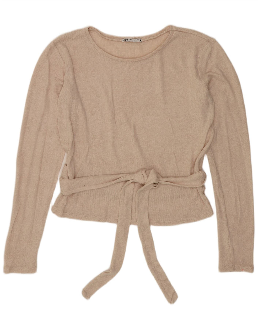 Zara Damen Crop Top Langarm UK 14 Medium Beige