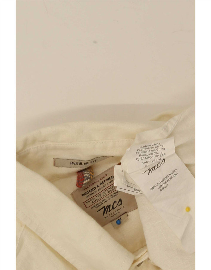 Marlboro Classics Herren-Hemd mit normaler Passform, mittelgroß, aus weißem Leinen