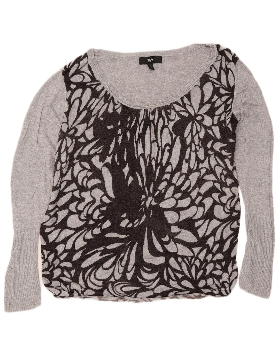 MOSSIMO Damen-Pullover mit bauchfreiem U-Boot-Ausschnitt, Gr. 16/18, groß, grau geblümt