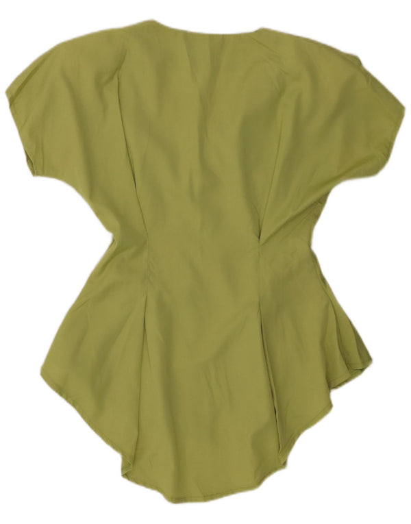 Vintage Damen Kurzarm-Hemdbluse UK 10 Kleine grüne Viskose