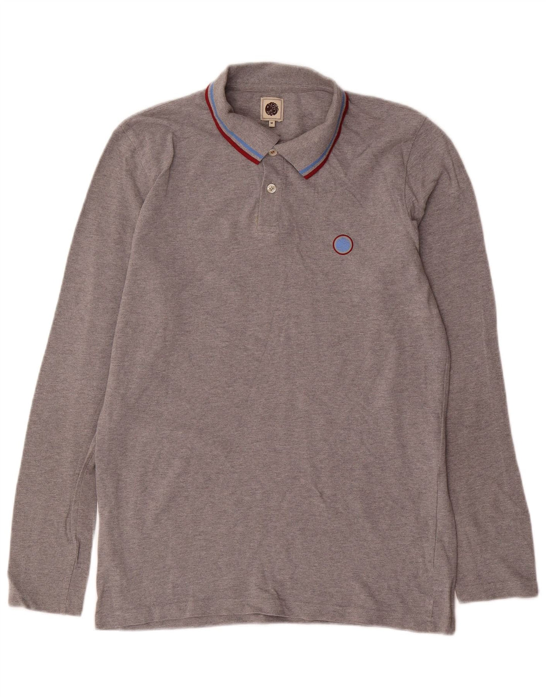 Pretty Green Herren-Langarm-Poloshirt aus mittelgrauer Baumwolle