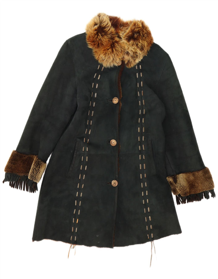 Vintage Damen Lammfellmantel UK 12 Mittelgrün
