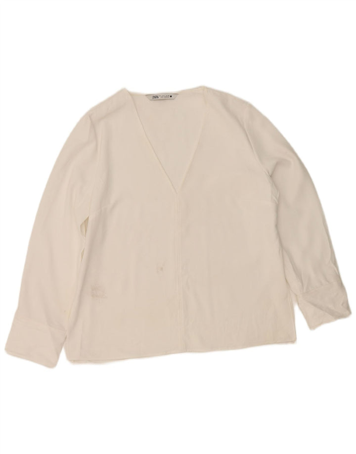 Zara Damen Langarm-Blusenoberteil UK 16 Large Weiß