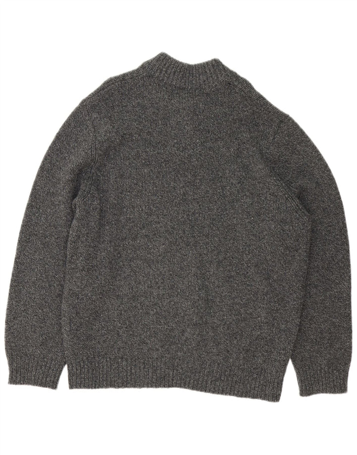 L.L.Bean Herren-Pullover mit Knopfkragen, groß, grau gesprenkelte Lammwolle