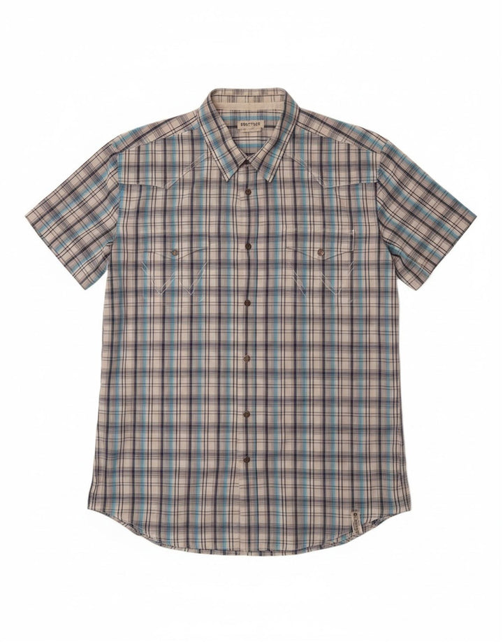 WRANGLER Mens Short Sleeve Shirt XL Blue Check Cotton