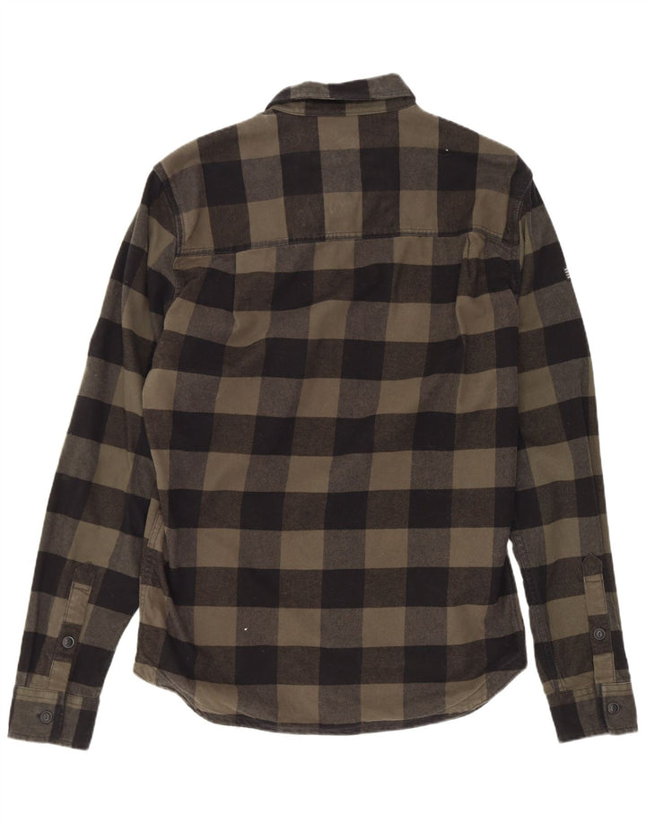 Superdry Herren-Lumberjack-Flanellhemd aus mittlerer Khaki-Gingham-Baumwolle