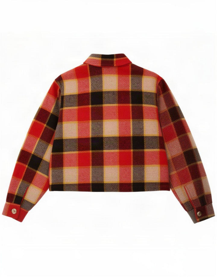 Und Damen-Flanell-Bomberjacke IT 42 Mittelrot karierte Wolle
