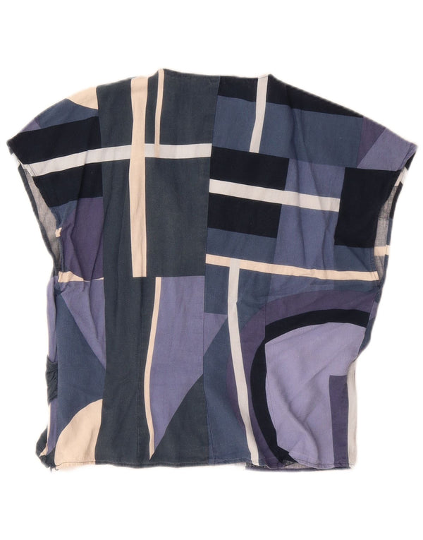 Zara Damen Bluse Top UK 16 Large Marineblaues geometrisches Leinen