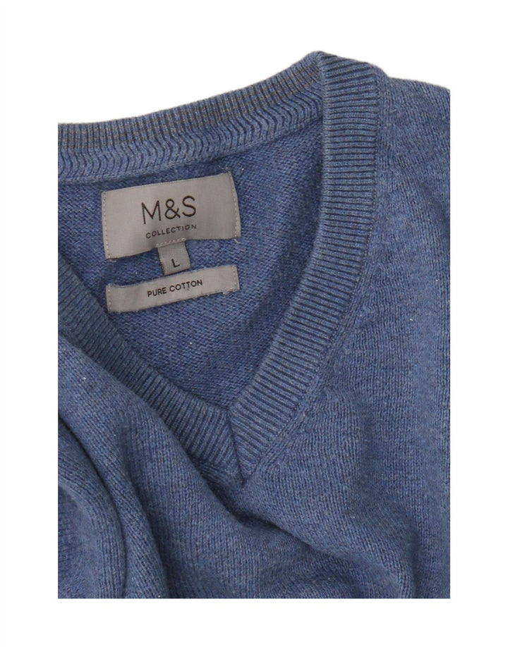 Marks & Spencer Herren-Pullover mit V-Ausschnitt, groß, aus blauer Baumwolle