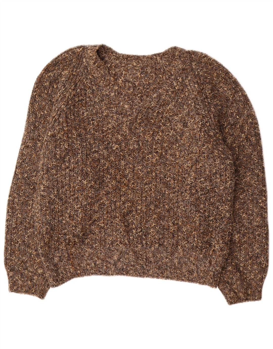 VINTAGE Damen-Pullover mit V-Ausschnitt, übergroß, UK 18, XL, braun gefleckt