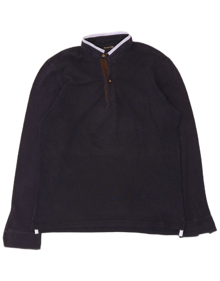 Massimo Dutti Herren-Top, langärmelig, mittelblaue Baumwolle