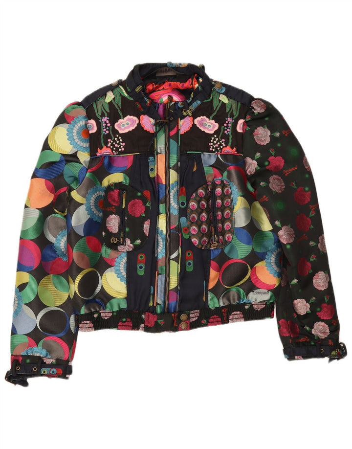 Desigual Womens Abstract Pattern Crop Bomberjacke EU 46 XL Mehrfarbig