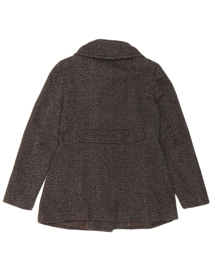 Max & Co. Damen Pea Coat UK 8 Small Schwarze Wolle mit Fischgrätenmuster