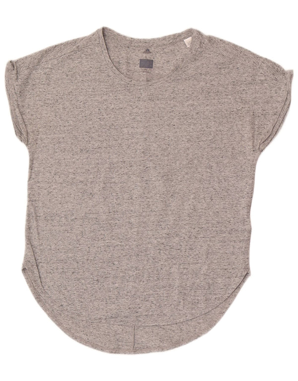 Adidas Damen Climalite T-Shirt Top UK 16/18 Große grau gefleckte Baumwolle