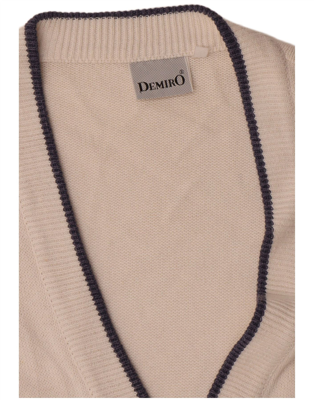 Demiro Herren-Cardigan-Pullover IT 50 Mittelweiß gestreifte Baumwolle
