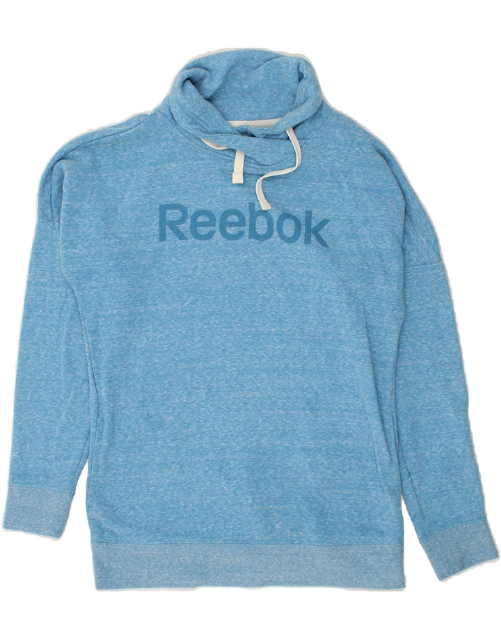 REEBOK Womens Roll Neck Sweatshirt Jumper UK 8/10 Small Blue Flecked Vintage Reebok and Second-Hand Reebok from Messina Hembry 