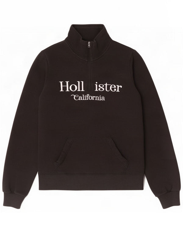 Hollister Womens Graphic Zip Neck Sweatshirt Pullover UK 6 XS Schwarz