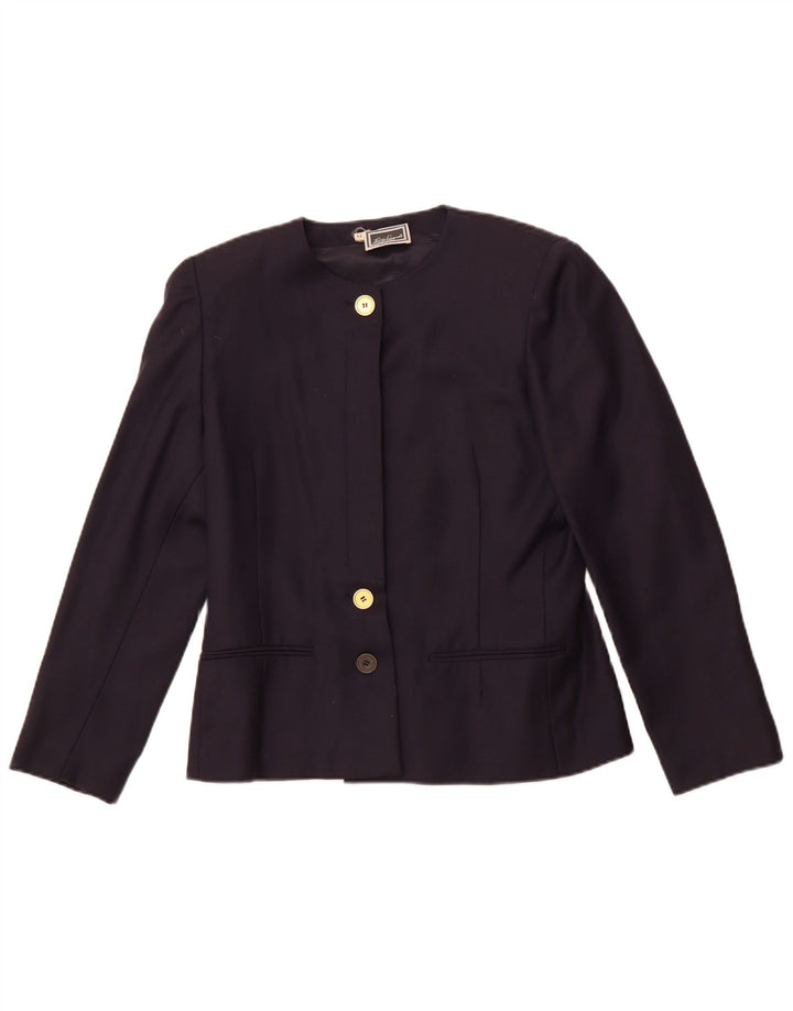 Luisa Spagnoli Damen 3-Knopf-Blazerjacke IT 42 Mittelmarineblaue Wolle