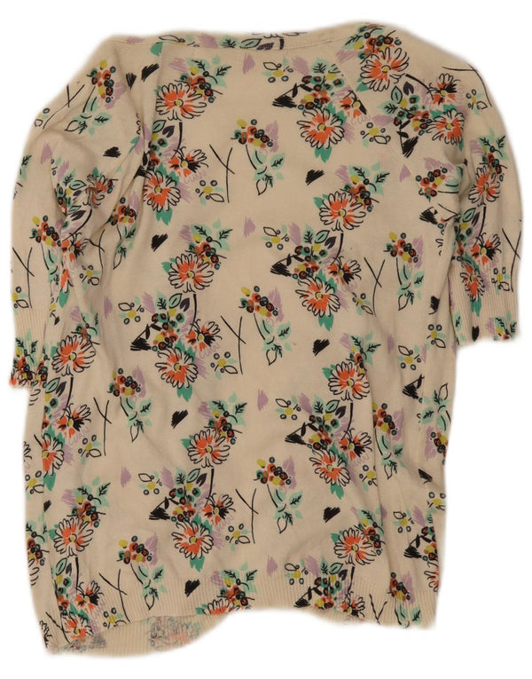 Zara Damen-Strickjacke mit 1/2-Ärmeln, offen, Gr. 14, Mittel, gebrochenes Weiß, Blumenmuster