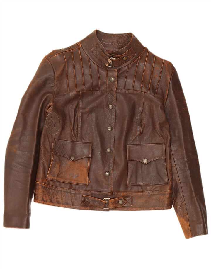 Vintage Damen Crop Lederjacke UK 10 Small Brown