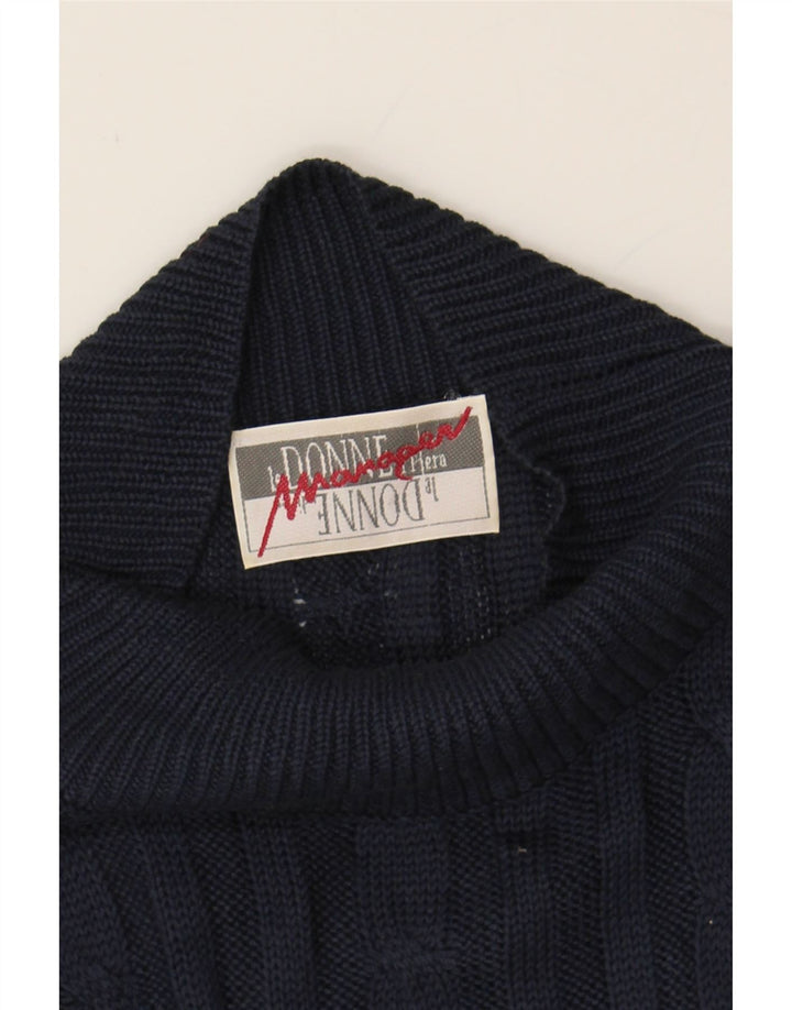 LE DONNE Womens Knit Bodysuit UK 12 Medium Navy Blue Viscose Vintage Le Donne and Second-Hand Le Donne from Messina Hembry 