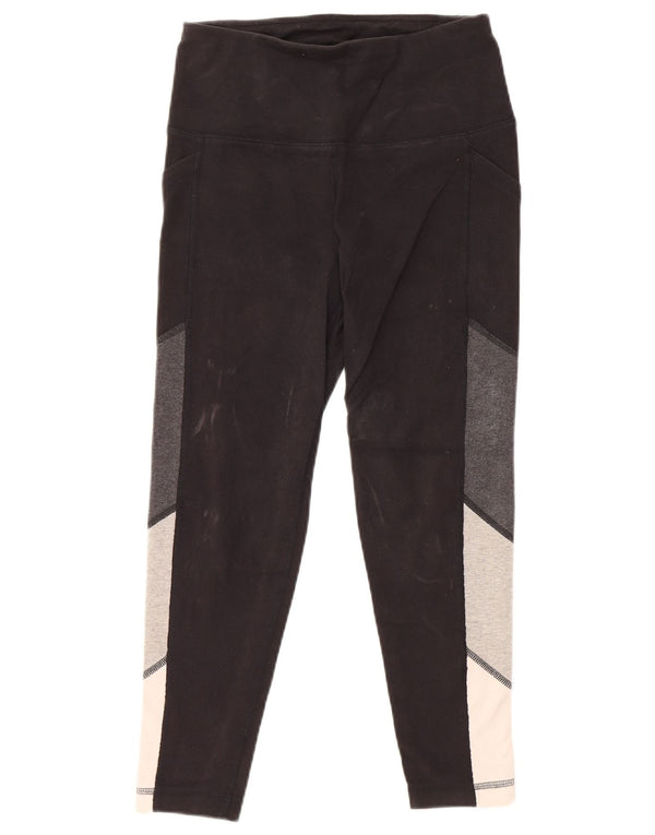 REEBOK Damen Leggings UK 10 Small Schwarz Colourblock Baumwolle