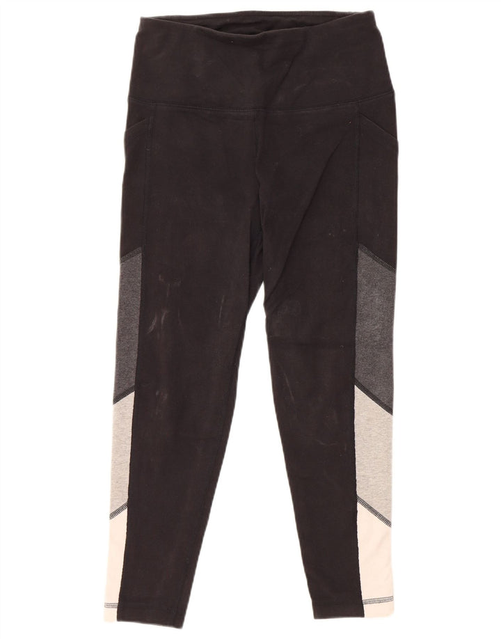 REEBOK Damen Leggings UK 10 Small Schwarz Colourblock Baumwolle