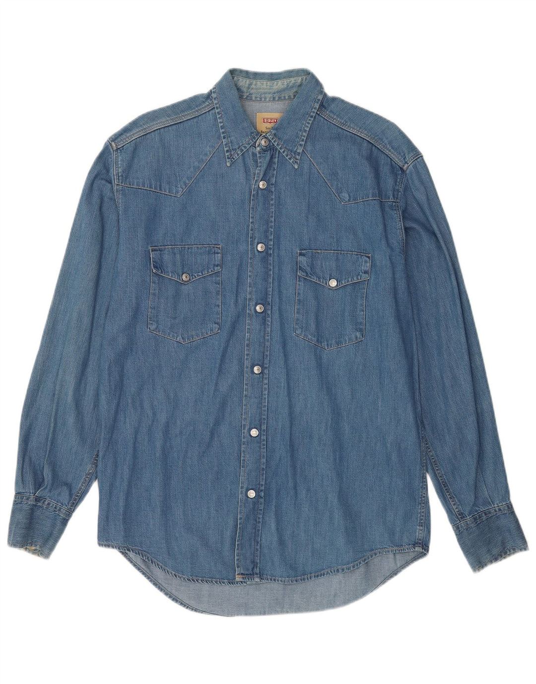 Sisley Herren-Jeanshemd aus mittelblauer Baumwolle