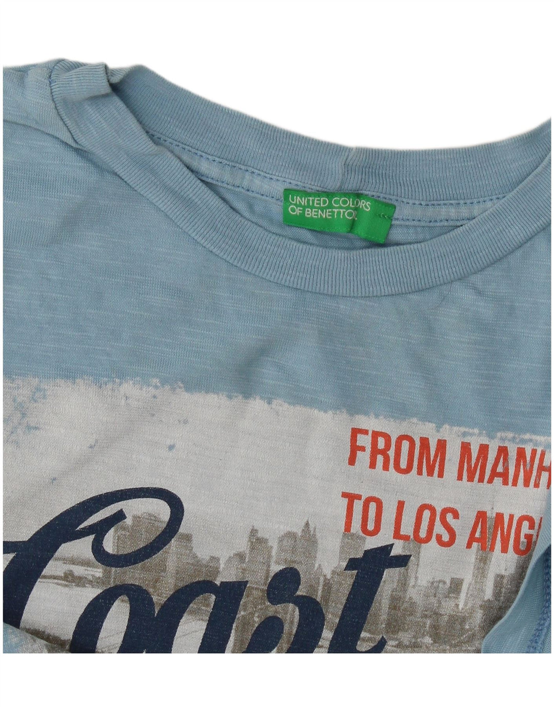 Benetton Damen Grafik-T-Shirt-Oberteil UK 14 Mittelblau
