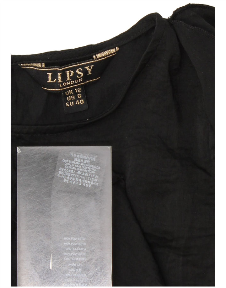 Lipsy Damen Langarm-Blusenoberteil UK 12 Mittelschwarzes Polyester