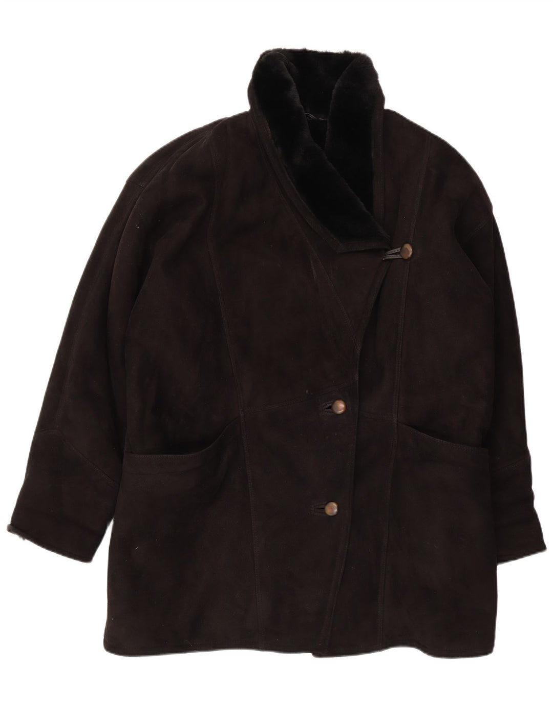 Piccini Womens Loose Fit Shearling Coat IT 42 Medium Black Shearling