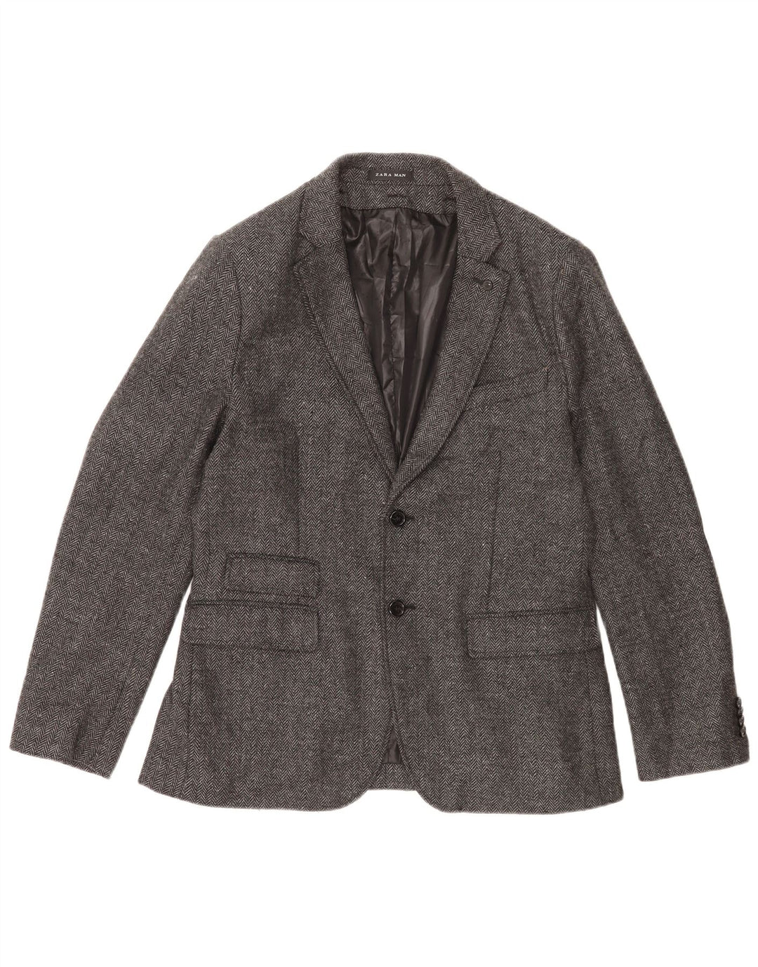 Zara Herren-Blazer mit 2 Knöpfen, EU 52, großes graues Fischgrätenmuster