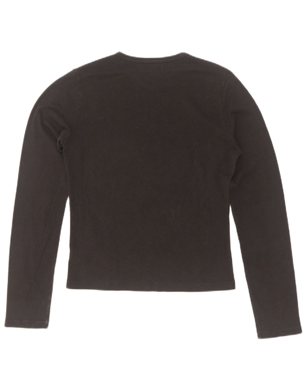 Onyx Damen Crop Top Langarm UK 14 Große schwarze Baumwolle