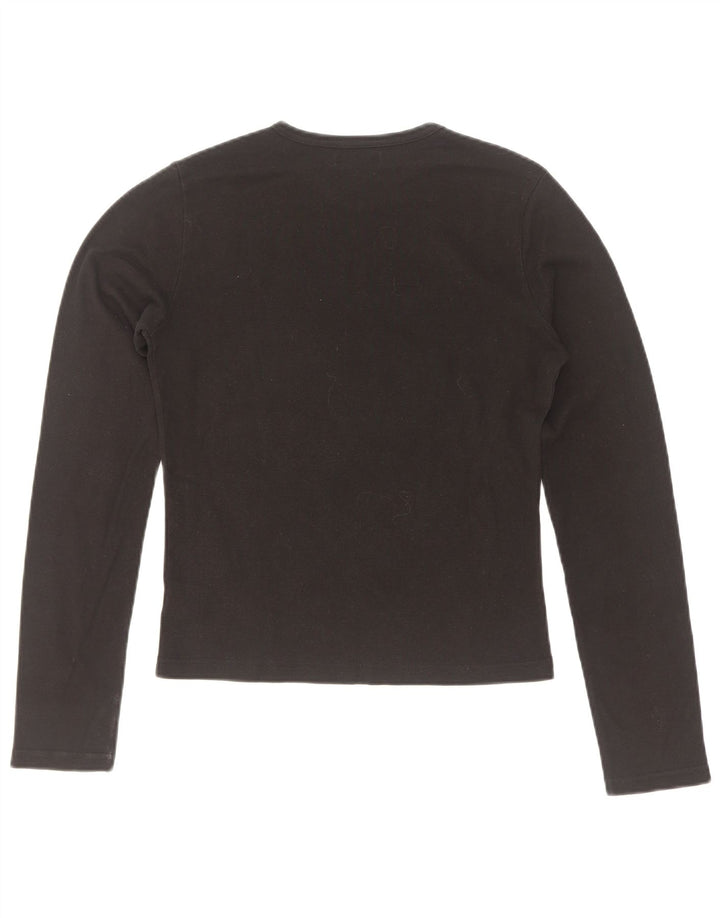 Onyx Damen Crop Top Langarm UK 14 Große schwarze Baumwolle