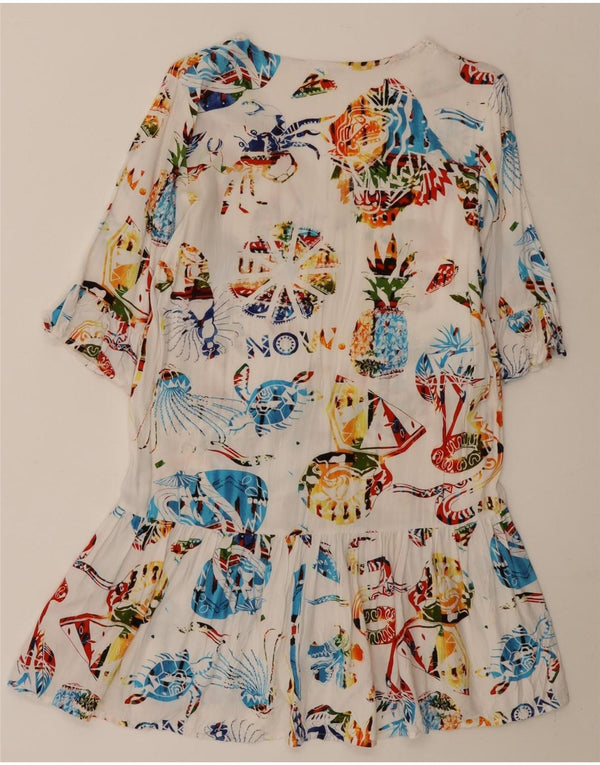 Desigual Damen Grafik-A-Linien-Kleid UK 10 Kleine weiße Viskose mit Tiermuster
