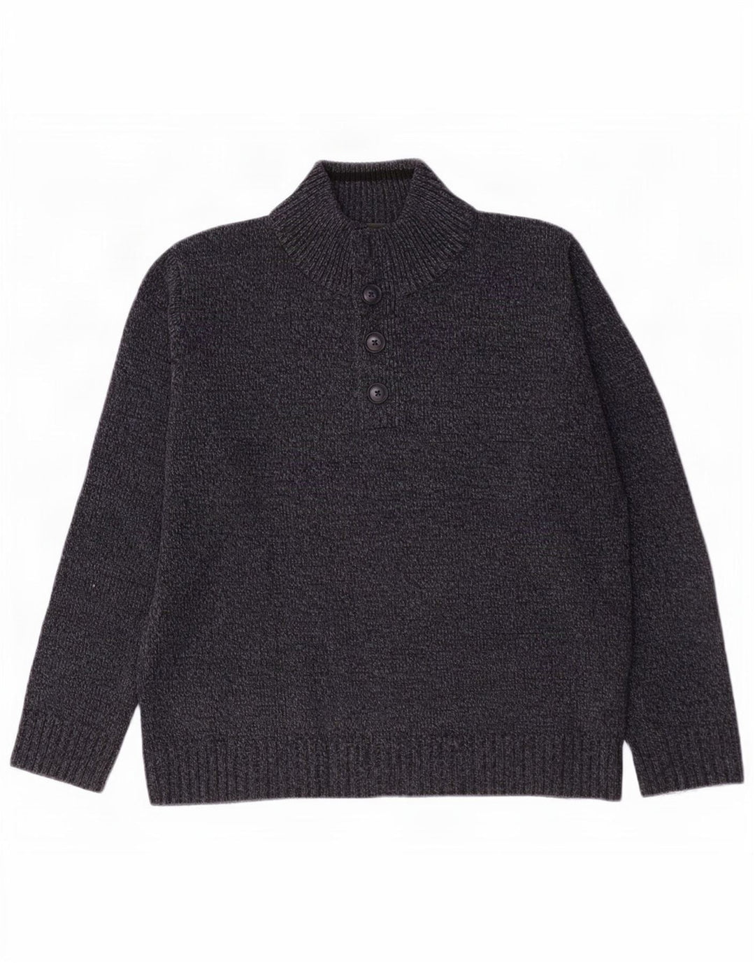 Marks & Spencer Herren-Pullover mit Knopfkragen, Mittelblau meliert