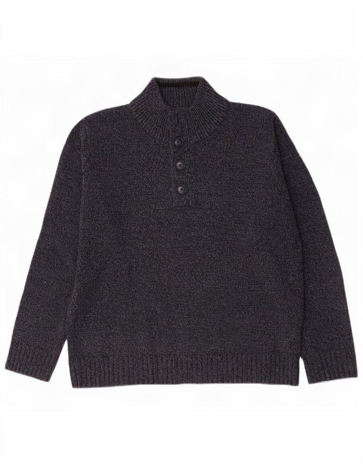 Marks & Spencer Herren-Pullover mit Knopfkragen, Mittelblau meliert