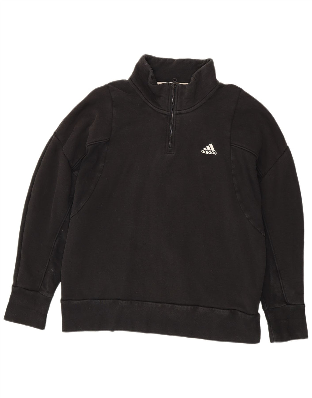 Adidas Herren-Sweatshirt mit Reißverschluss am Hals, groß, aus schwarzer Baumwolle