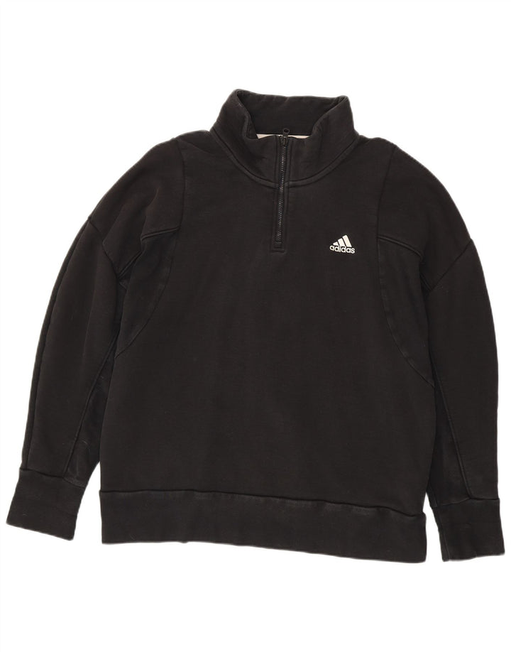 Adidas Herren-Sweatshirt mit Reißverschluss am Hals, groß, aus schwarzer Baumwolle