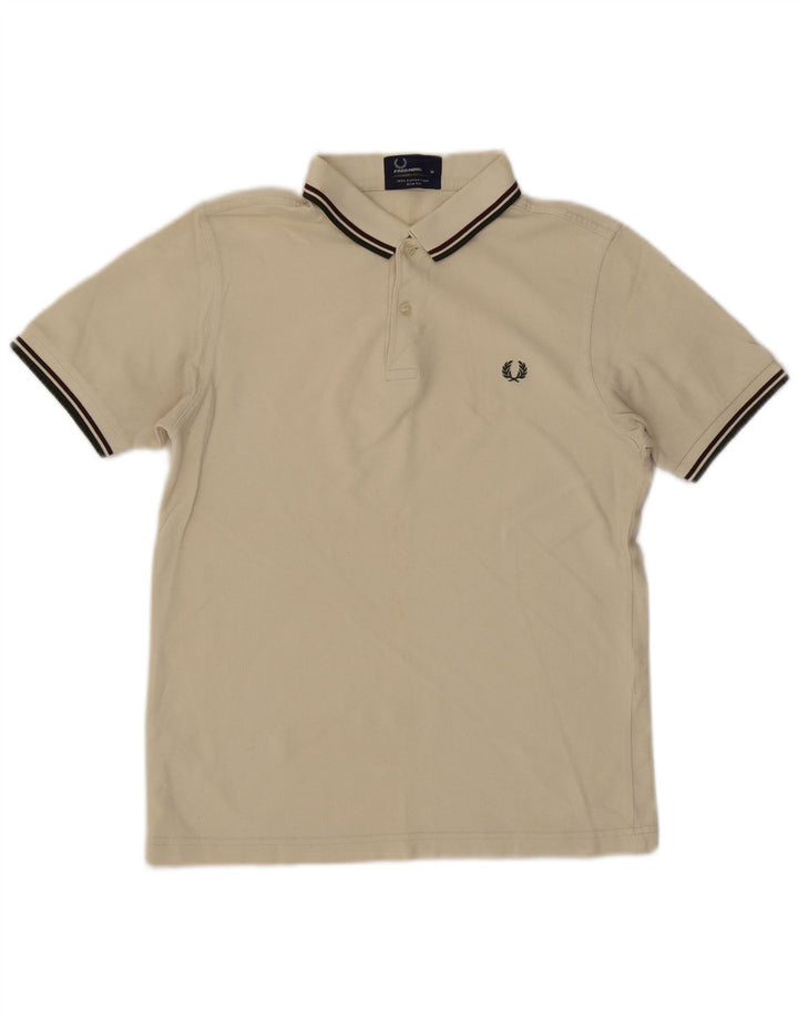 Fred Perry Herren-Poloshirt mit schmaler Passform, mittlere, cremefarbene Baumwolle