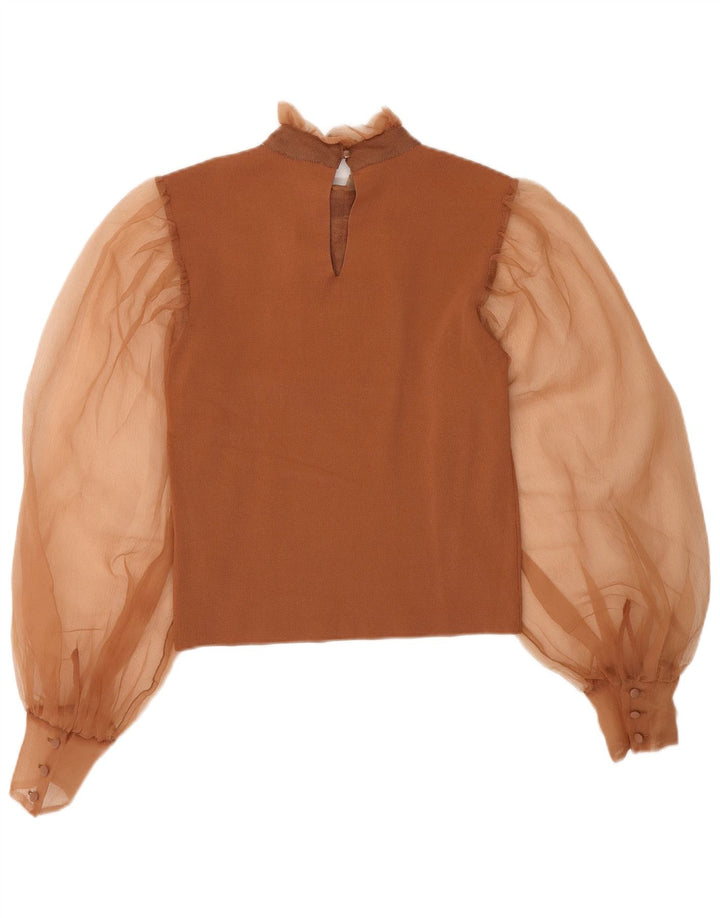 Zara Damen-Blusenoberteil mit Rüschen vorne, Größe S, Größe S, braun, Nylon