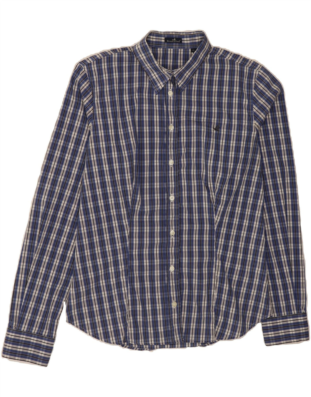 BROOKSFIELD Womens Shirt IT 46 Large Blue Check Cotton Vintage Brooksfield and Second-Hand Brooksfield from Messina Hembry 