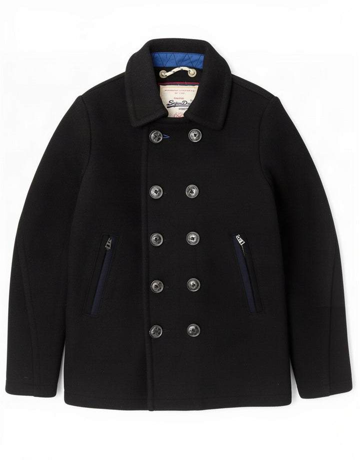Superdry Herren Pea Coat UK 40 Große schwarze Wolle