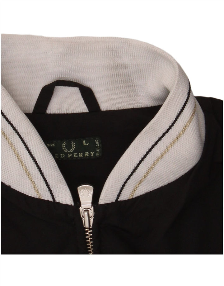 Fred Perry Damen-Trainingsanzug-Top-Jacke, UK 16, Größe L, Schwarz, Colourblock-Baumwolle