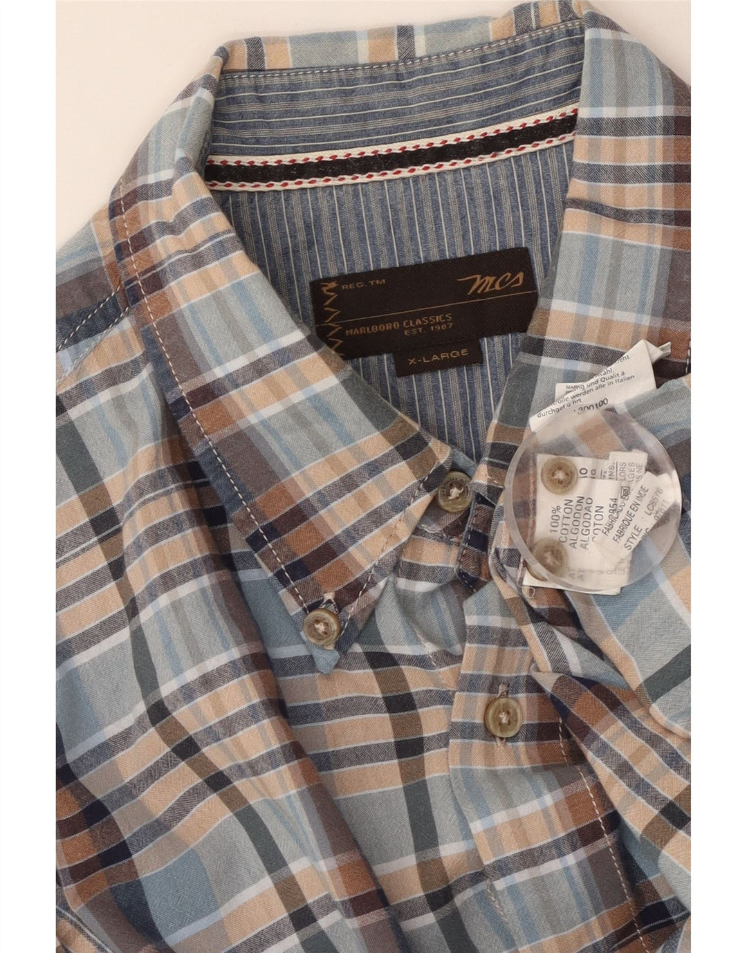 MARLBORO CLASSICS Herren-Kurzarmhemd XL, blau kariert, Baumwolle