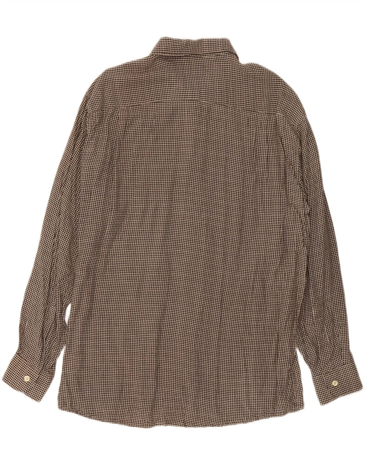VINTAGE Mens Shirt Large Brown Check Viscose
