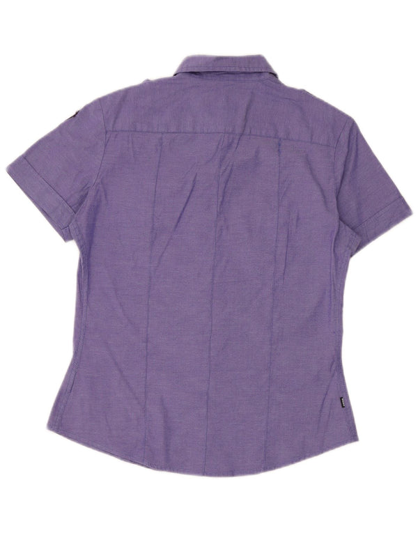Blauer Damen-Militär-Kurzarmhemd UK 18 XL Lila Baumwolle